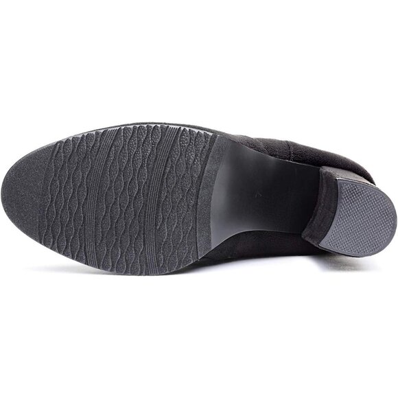 Women's Shoo-black Suede Thigh High Over The Knee Rounded Toe Fashion Boots - Picture 4 of 7